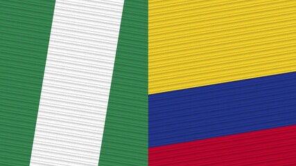 Colombia and Nigeria Two Half Flags Together Fabric Texture Illustration