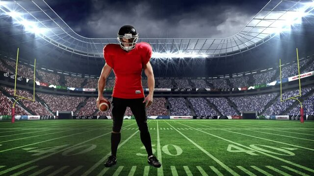 Animation of american football player over sports stadium