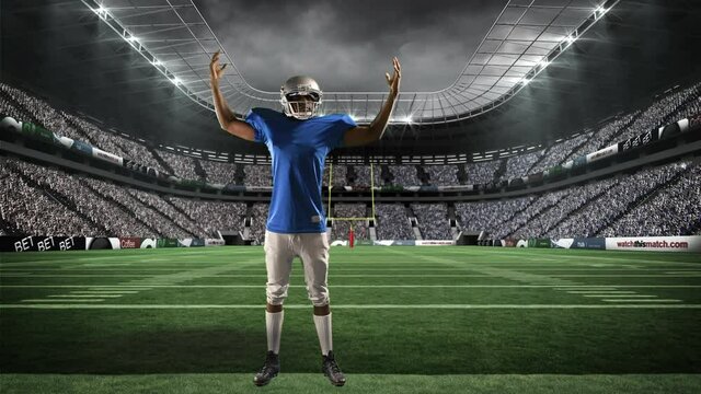 Animation of american football player over sports stadium