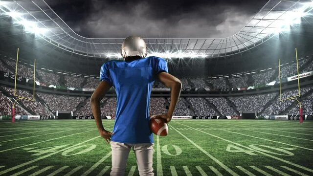 Animation of american football player over sports stadium