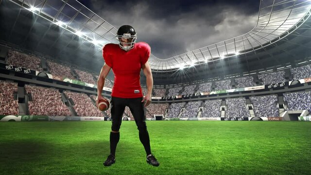 Animation of american football player over sports stadium