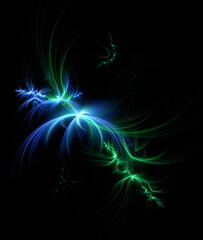 Abstract background, smooth multicolored lines on a black background.