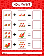 How many counting game with chili pepper. worksheet for preschool kids, kids activity sheet, printable worksheet