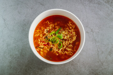 Korean instant noodles with spring onions