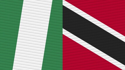 Fototapeta na wymiar Trinidad and Tobago and Nigeria Two Half Flags Together Fabric Texture Illustration