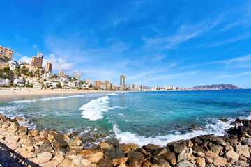 Benidorm Poniente beach in the Mediterranean of Alicante, Spain