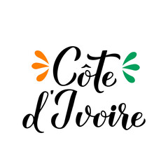 Ivory Coast calligraphy lettering in French isolated on white background. Vector template for typography poster, banner, flyer, sticker, t-shirt, etc