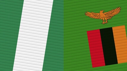 Zambia and Nigeria Two Half Flags Together Fabric Texture Illustration