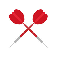 Vector flat red colored crossed darts isolated on white background