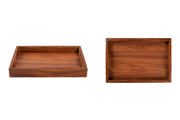 Dark brown wooden tray isolated on white