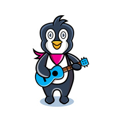 cartoon animal cute penguin holding a guitar