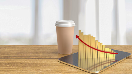 The coffee cup and chart on table  for food or business concept 3d rendering