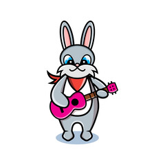 cartoon animal cute rabbit holding a guitar