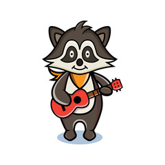 cartoon animal cute racoon holding a guitar
