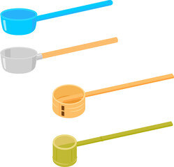 いろいろな素材の柄杓のイラストセット