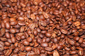 macro photo of roasted coffee beans.