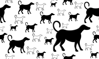 Seamless pattern with dog silhouettes on white background for decoration, wrapping paper, textile, website background, book cover, packaging.