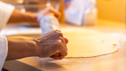 Close up of making pie at home. Homemade meat pie