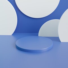 Product display podium with blue abstract background. 3D rendering