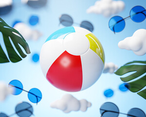 Beach Ball Flying on Cloud Sky Holiday Concept Background 3D Rendering © natanaelginting
