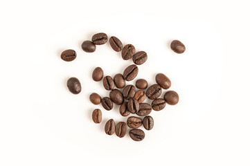Coffee beans on white background. Top view

