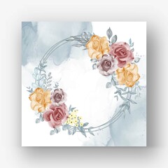 flower wreath with rose flower autumn watercolor illustration