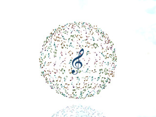 音符の地球 ト音記号 カラフル 細かい CGイラスト横