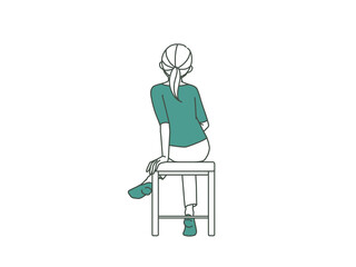 脚を組んで座っている女性の後姿-2色