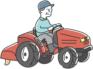 トラクターで農作業するおじいちゃん