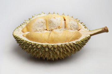Obraz premium Ripe Durian fruit. Peeled durian fruit isolated on grey background