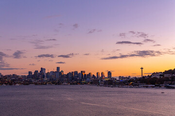 Downtown Seattle with Purple Sky