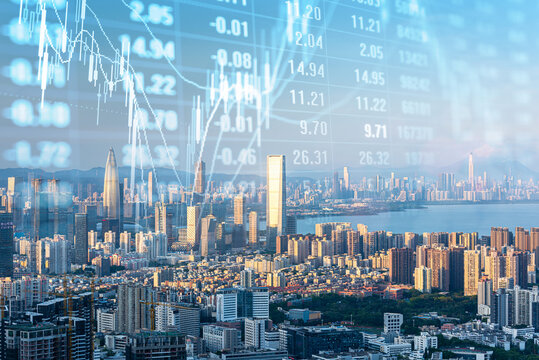 Shenzhen City Skyline And Stock Market Data Concept