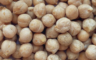 Raw chickpeas close-up texture. Food background, layout