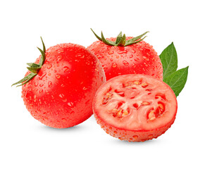 Fresh tomatoes with leaves isolsted on white background