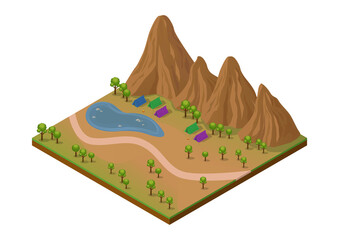 Isometric outdoor park with mountain