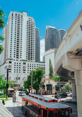 city street brickell Miami Florida buildings bus downtown travel sky 