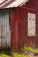 rustic barn made of planks and with peeled