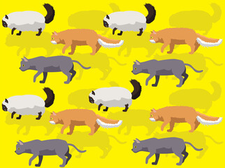 Animal Animation Various Breeds Cat Running Cartoon Vector Seamless Wallpaper Set 1