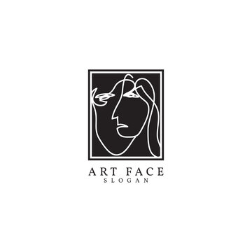 abstract single continuous line art drawing woman face gallery logo vector design