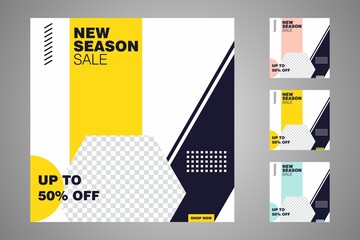 New set of editable minimal banner templates. Suitable for social media posts and web or internet ads. Vector illustration with photo college.