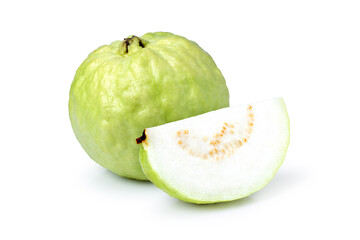 Guava fruit with cut sliced isolated on white background.