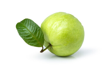  guava fruit with green leaf isolated on white