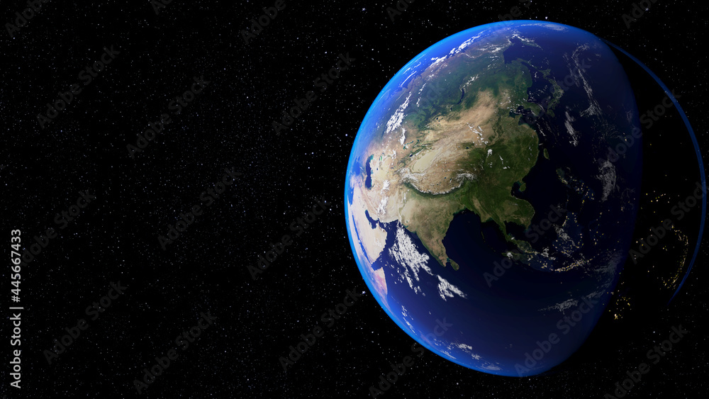 Poster planet earth in space focuses on asia. elements of this image are decorated with nasa 3d rendering.