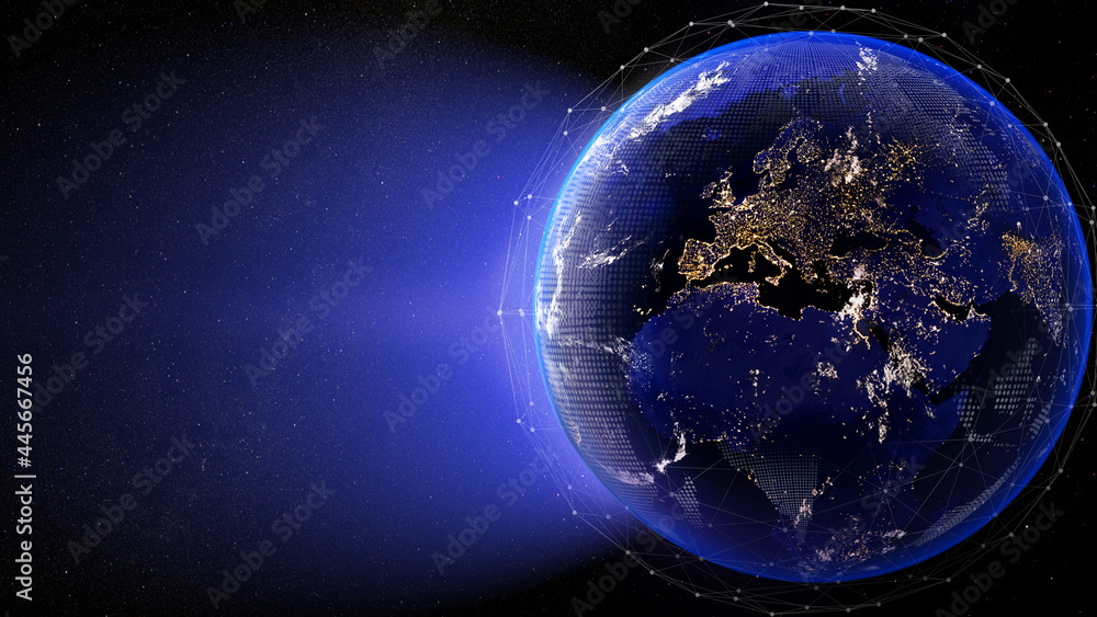 Poster connection is a network system,network system,orbital network,3d illustration,3d rendering