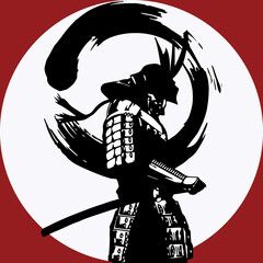 Samurai standing on sunrise silhouette cartoon vector illustration © Cup~Cup~Pop