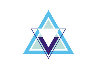 Fototapeta premium Blue, green and white Triangle shape and inverted triangle as abstract logo on white background.