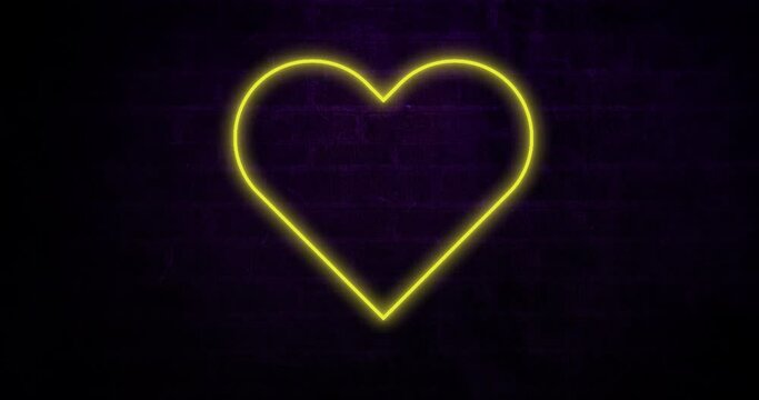 Animation of neon heart icon flickering with copy space over black background
