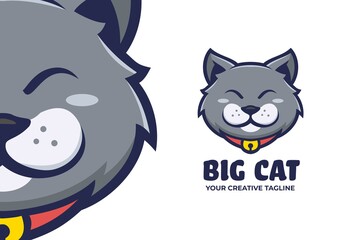 Cute Grey Cat Mascot Logo Character