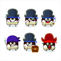 Cartoon character of chocolate cake with various pirates  emoticons. Vector illustration