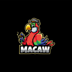 Vector Logo Illustration Macaw Mascot Cartoon Style.